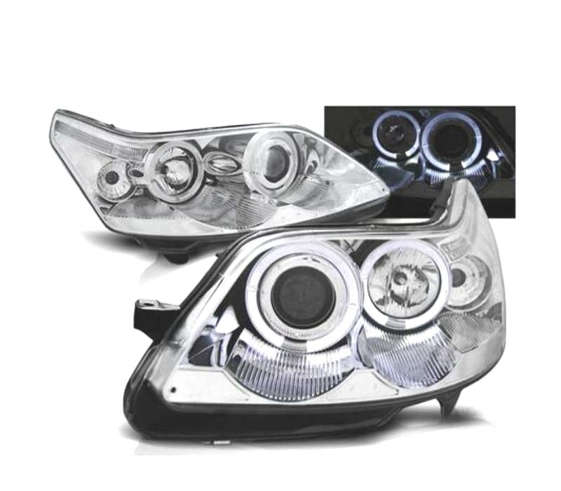 FARÓIS FRONTAIS CITROEN C4 04-09 ANGEL EYES FUNDO CROMADO