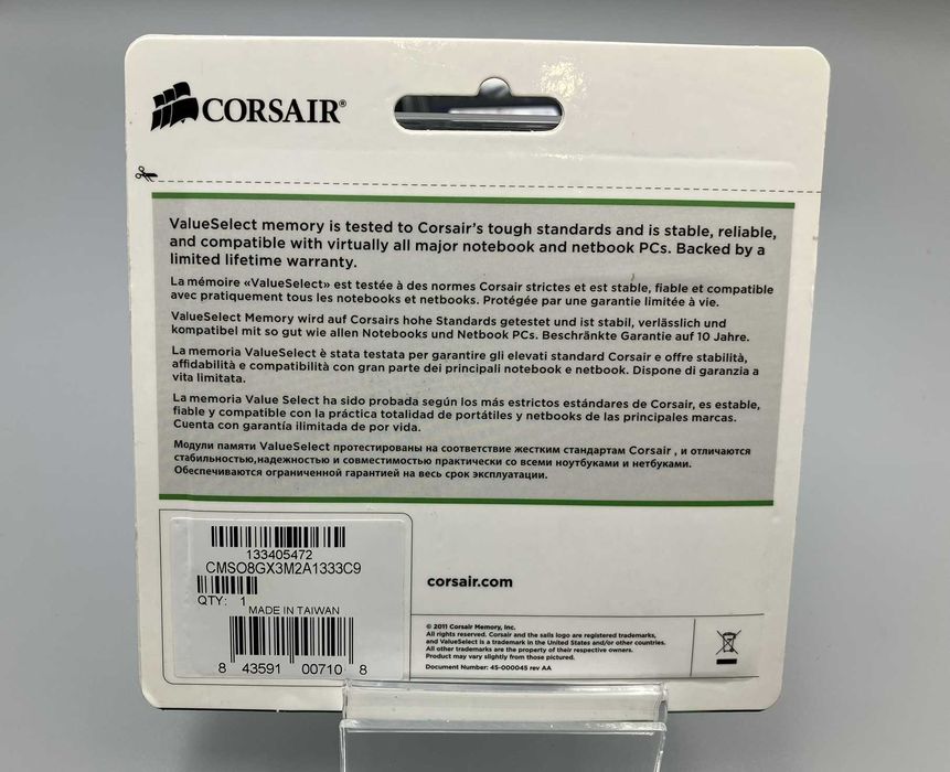 Оперативна пам'ять для ноутбука Corsair DDR3 4GB 1333MHz SO-DIMM (CMSO8GX3M2A1333C9)