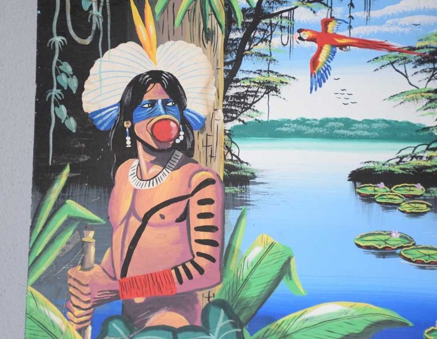 Quadro pintado pelos índios da Amazónia brasileira (assinado pelo autor)
