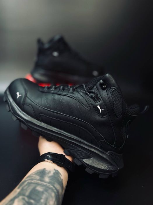 Черные зимние кроссовки Puma кожа / трекинговые кросы пума waterproof
