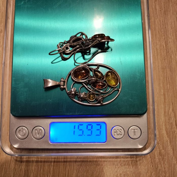 Stary zestaw srebro i bursztynu bałtyckiego