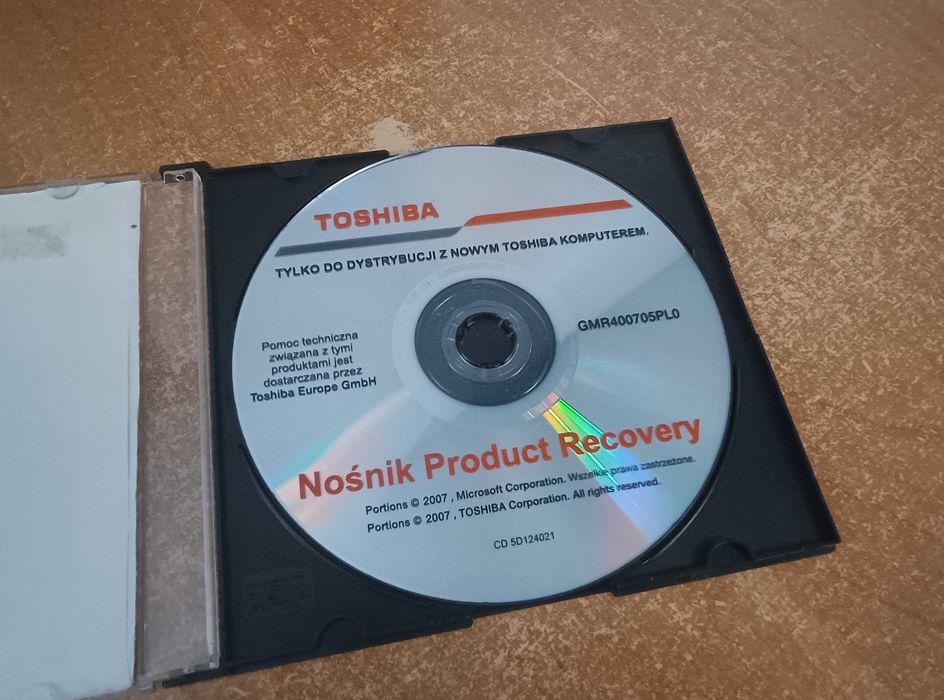 Toshiba Płyta Nośnik Product Recovery DVD Windows Vista PL 2007