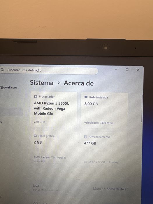 Notebook HP 15.6" G8, Ryzen 5 5500u, 32GB DDR4, 256GB SSD, Windows 11