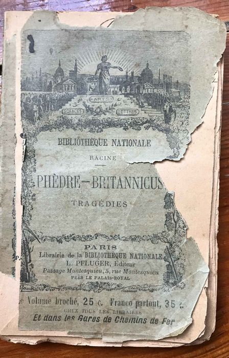 Phedre Tragedie En Cinq Actes de J Racine livro francês antigo