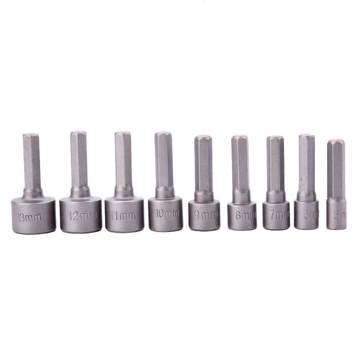 Kit de 9 Chaves de Porca Métricas, 1/4 Hexagonais, de 5 a 13mm