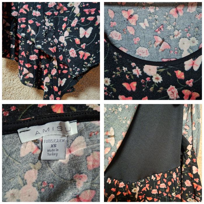 Zestaw 2x Top Amisu XS Cold Shoulder Kwiaty Motyle Boho Falbany