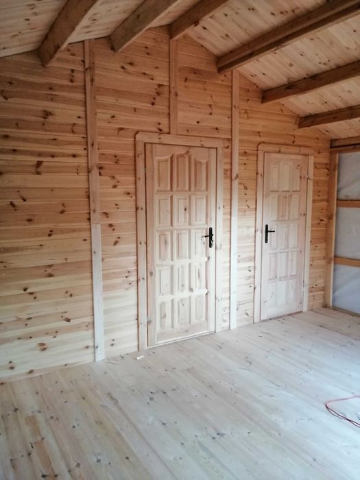 domek drewniany,wym.4x6,5m,parterowy,letniskowy,szkieletowy,ogrodowy