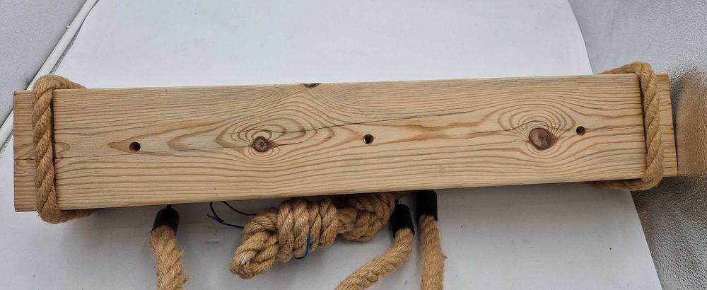 Lampa Żyrandol z drewna i liny unikatowe oświetlenie 3 źródła światła!