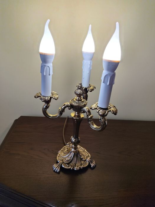 Mosiężna Lampa Vintage. Trzy ramienny  Kandelabr.