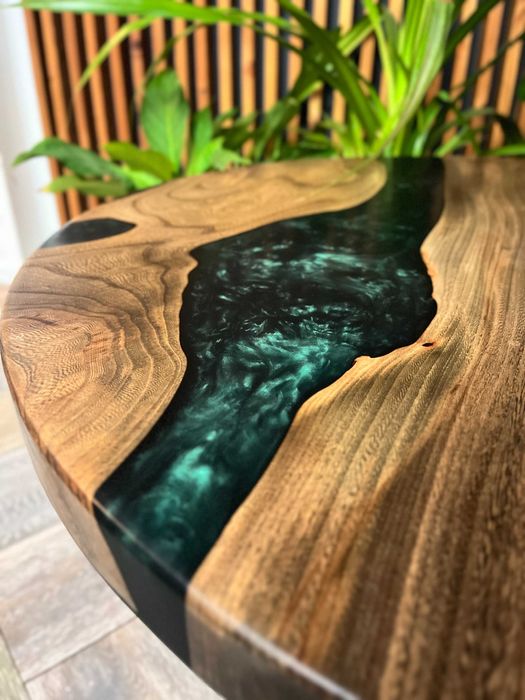 Stolik okrągły stół ława żywica loft drewno