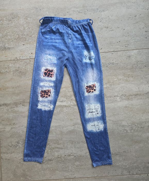 Leginsy legginsy 122 imitacja jeans dżinsu dla dziewczynki niebieskie