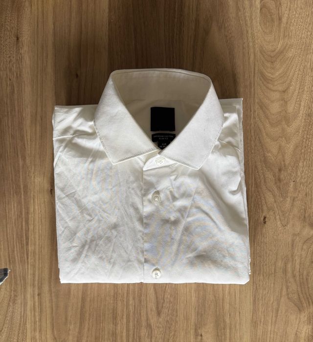 Elegancka biała koszula z długim rękawem Slim Fit XS bawełniana H&M
