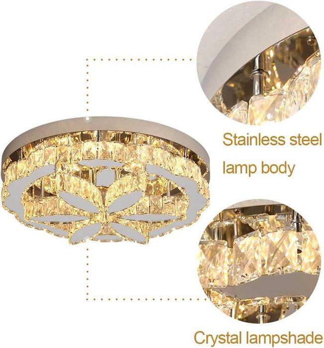 Candeeiro de Teto Cristal GreeLustr 50cm com Controlo Remoto | Lustre LED Regulável Moderno em Cristal K9