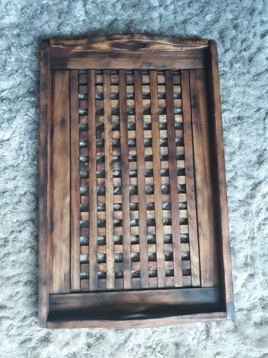 Retro starocie taca drewniana - opalane drewno 44×68 cm