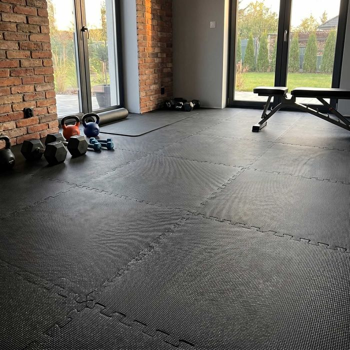 10.80m² - 30szt. 60x60cm - Nowa! Ochronna mata gumowa | Puzzle na siłownię pod sprzęt | Czarna pianka fitness | Amortyzująca, wygłuszająca