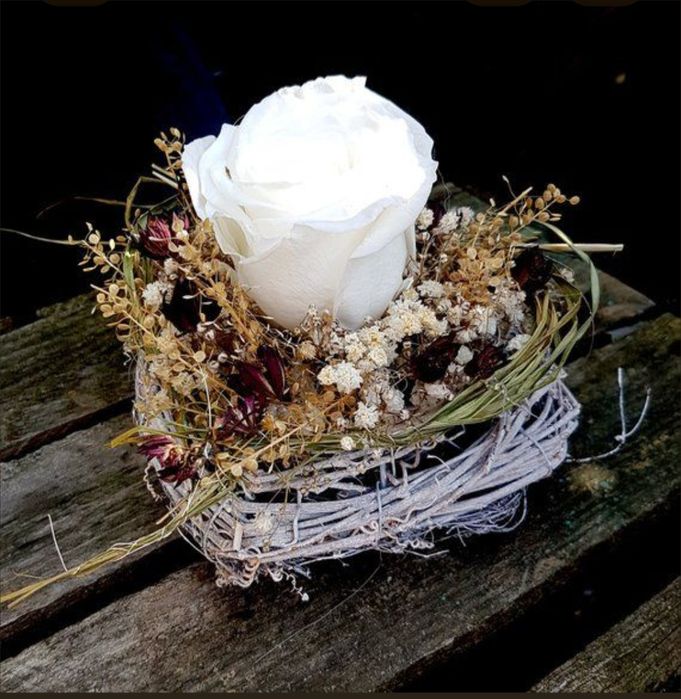 Róża wieczna w naturalnym gnieździe i wianku z suszków