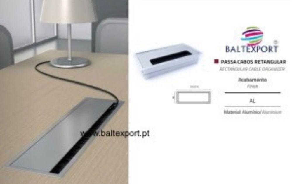 Passa Fios Retangular em Alumínio para Encaixar no Tampo Móvel Novo