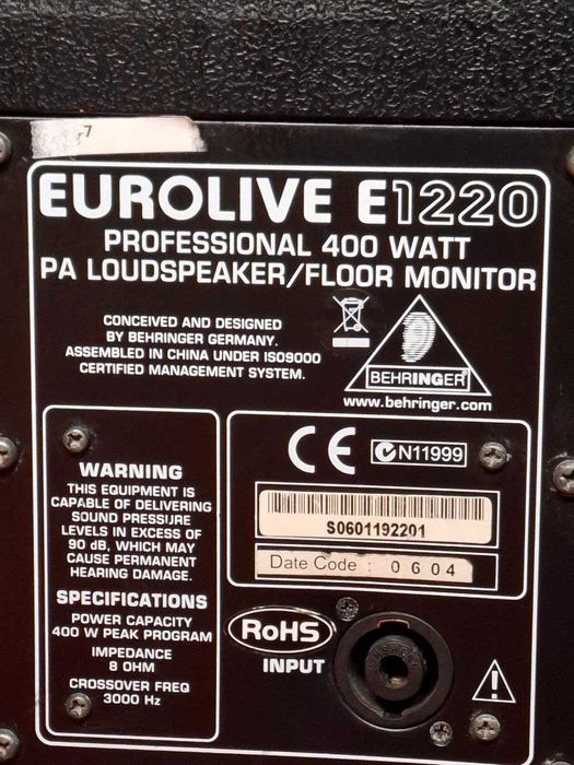 Kolumny głośnikowe / monitory podłogowe 400W, Behringer EUROLIVE E1220