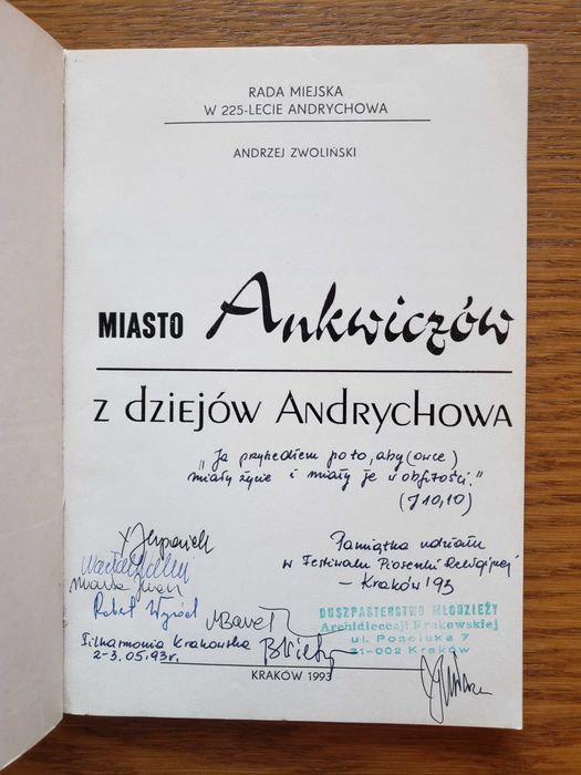 Miasto Ankwiczów Z dziejów Andrychowa - Andrzej Zwoliński. Kraków 1993
