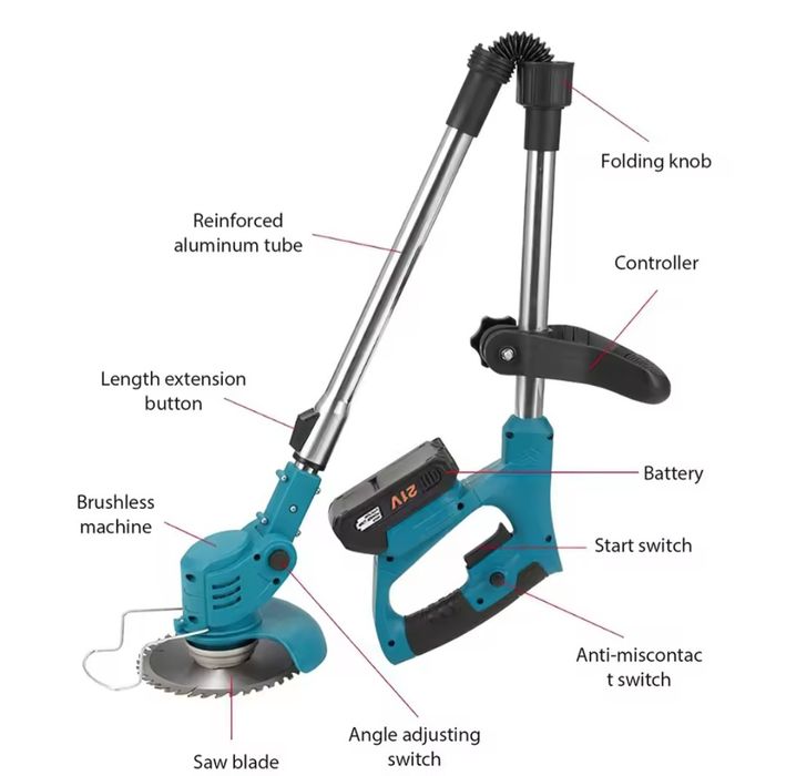 Corta Relva Dobrável 1800W com Cabo Ajustável para Poda e Acabamento, Ferramenta de Jardim (Novo)