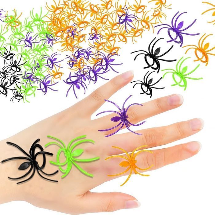 Pierścionki Pająki Halloween - plastik regulowane - 120 szt.