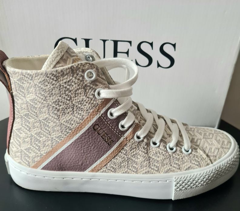 Buty Guess trampki za kostkę skórzane logowane 35