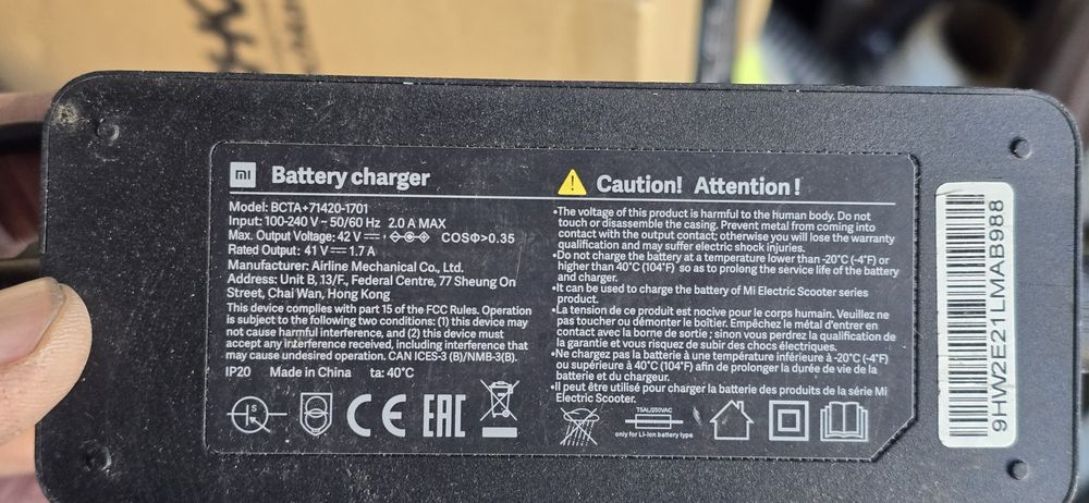 Ładowarka hulajnogi Xiaomi BCTA+71420-1701