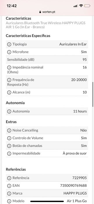 Fones Happy plugs air 1 go