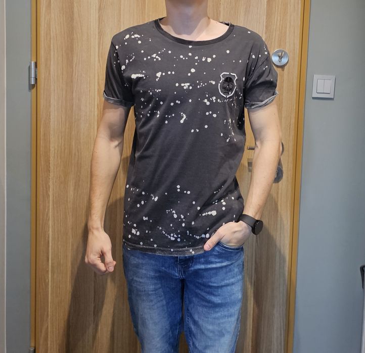 T-shirt czarny w kropki Rock Rebel z czaszką, marki EMP, rozmiar S