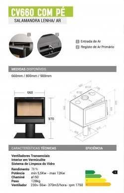Salamandra a lenha/ar CV660 com pé (Preço sob consulta)