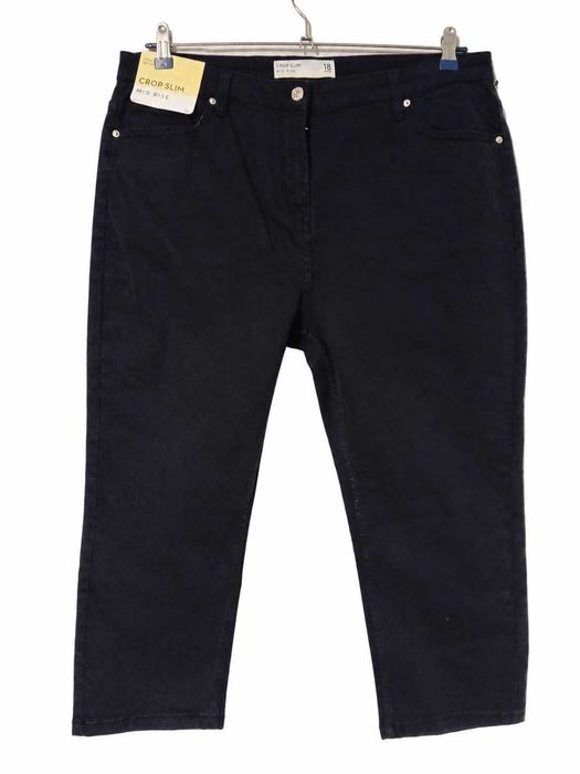 Next crop jeansy granatowe navy damskie 3/4 mid rise plus size rybaczki 46