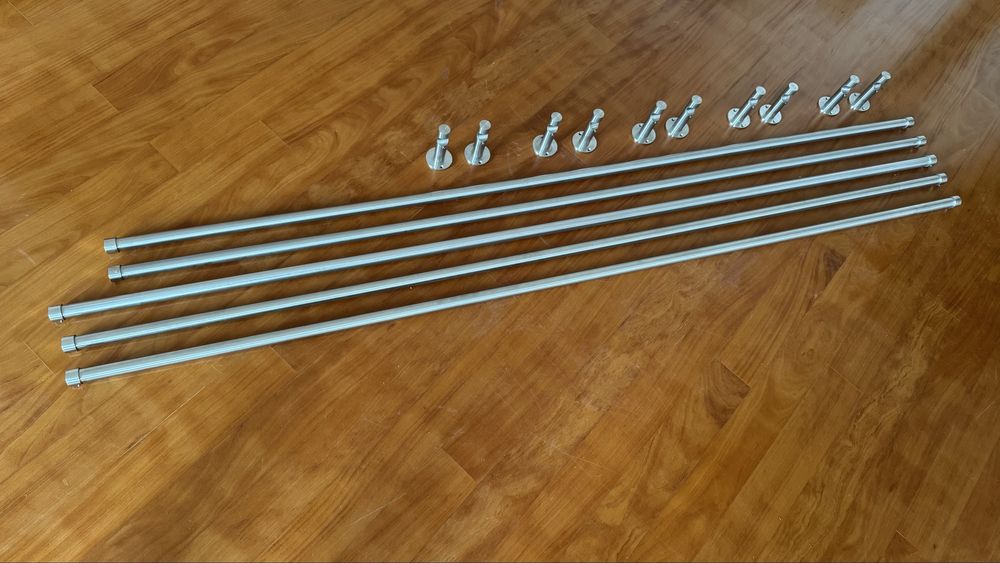 Varão para cortinado e apliques de fixacão, aço inoxidável