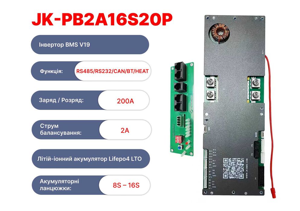 JIKONG Smart BMS 8S–16S 200A 2A Смарт БМС JK-PB2A16S20P з каншиною