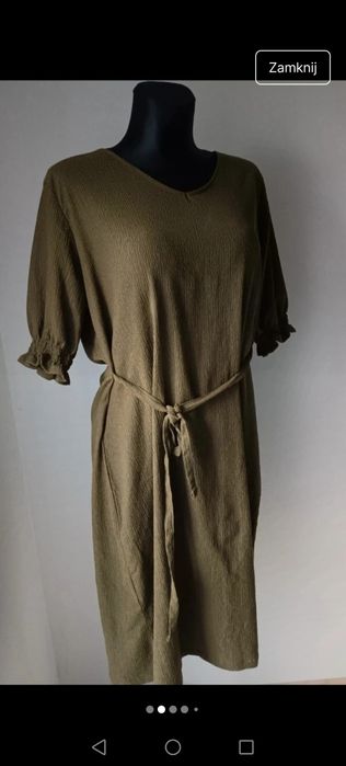 Sukienka długa krótki rękaw khaki tweedowa boho 2YK retro Basic