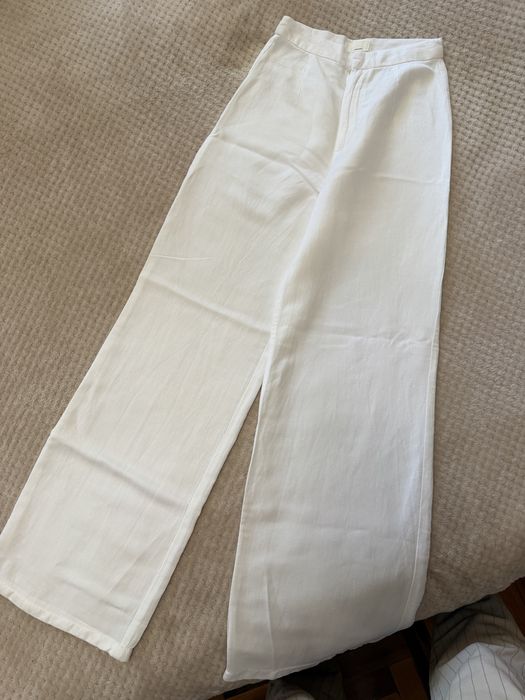 Льняные белые брюки палаццо H&M xs