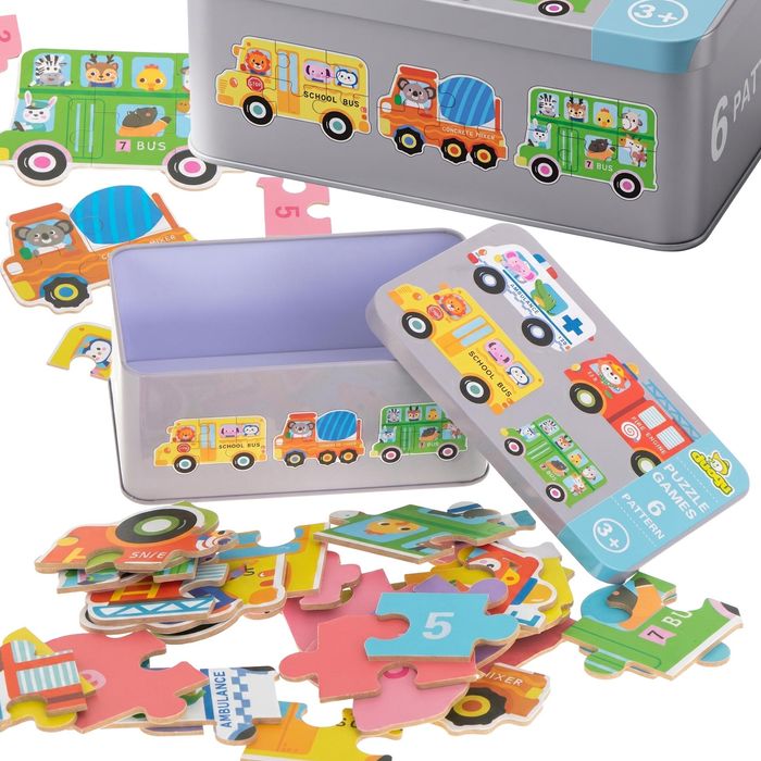 Puzzle W Puszce Układanka Edukacyjna Dla Dzieci Pojazdy 30 Puzzli