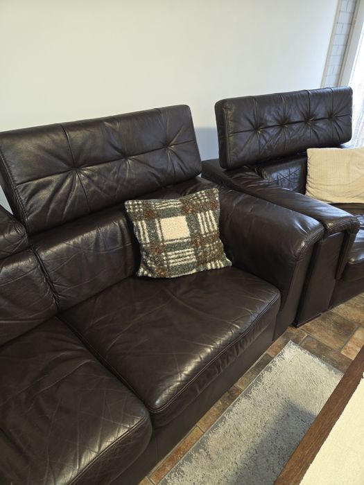 Komplet premium sofa rozkładana i fotele skóra