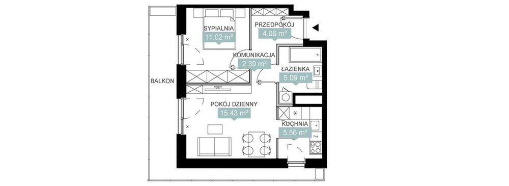 2-pokojowe mieszkanie 43m2 + balkon Bez Prowizji