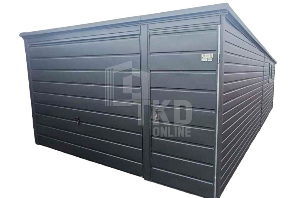 Garaż Blaszany 4X7 Brama Drzwi Okno Antracyt Dach Spad W Tył Tkd198