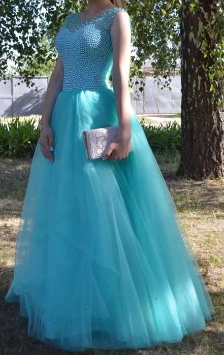 Выпускное вечернее платье, пышное бирюзовое