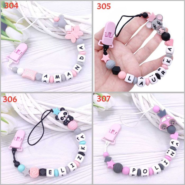 zawieszka do SMOCZKA z imieniem, silikonowe koraliki (dziewczynki)