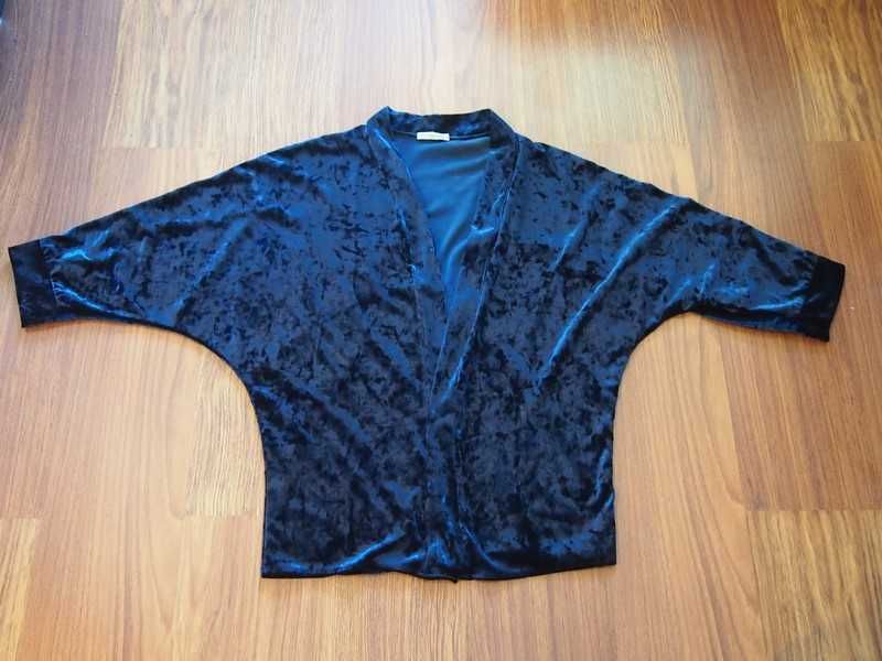 Casaco túnica tipo kimono veludo azul escuro