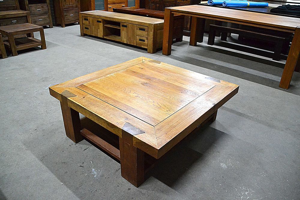 Stolik kawowy dębowy, ława, duży masywny 110x110 cm lite drewno. Raty