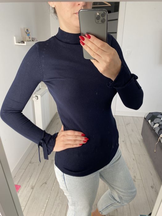Granatowy sweter z polgolfem wiskoza rozmiar s