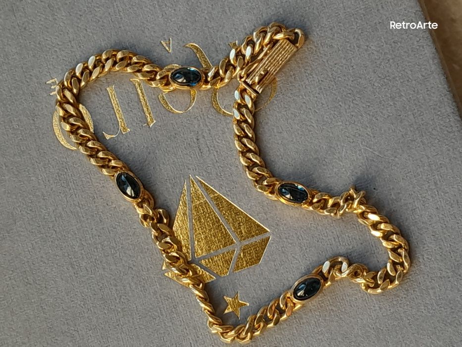 Retro Bransoletka  8.3g Złoto 585 Szafiry Nat. WYCENA