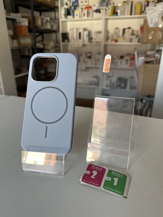 Szkło hartowane i etui silikonowe błękitne MagSafe do IPHONE 15 PRO