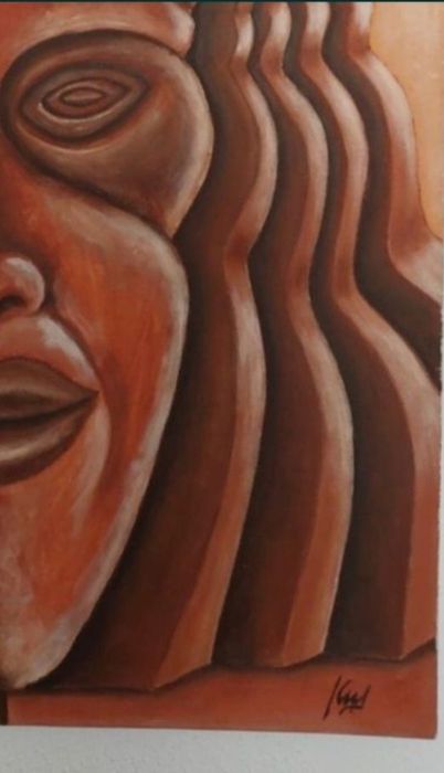 Tela pintura máscara africana oleo sobre tela 73x54cms