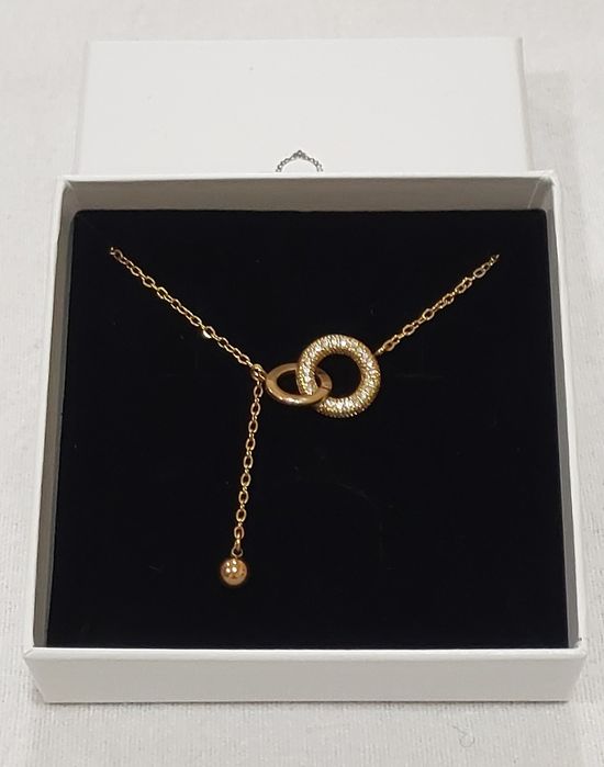 Colar Círculos Entrelaçados c/ Brilhantes, Aço