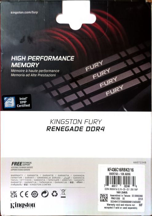 Kingston Fury DDR4 16GB 3600Mhz Renegade Black