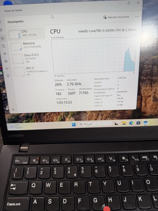 Portátil Lenovo T460s 14” i5 6th 12GB RAM 256GB SSD Dual Battery